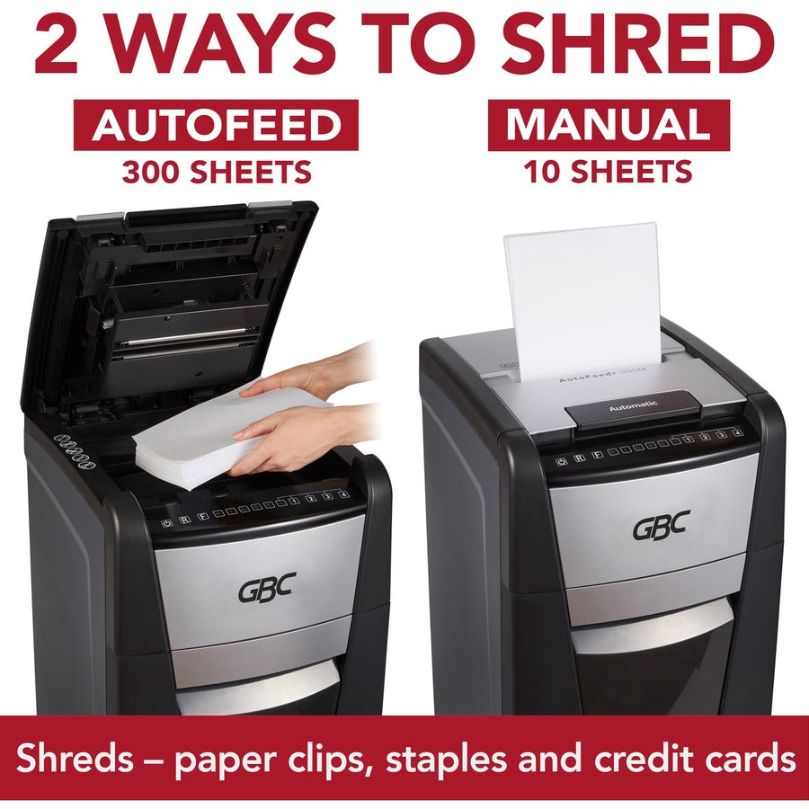 AutoFeed+ 300X Super Cross-Cut Office Shredder, 300 Auto/10 Manual Sheet Capacity