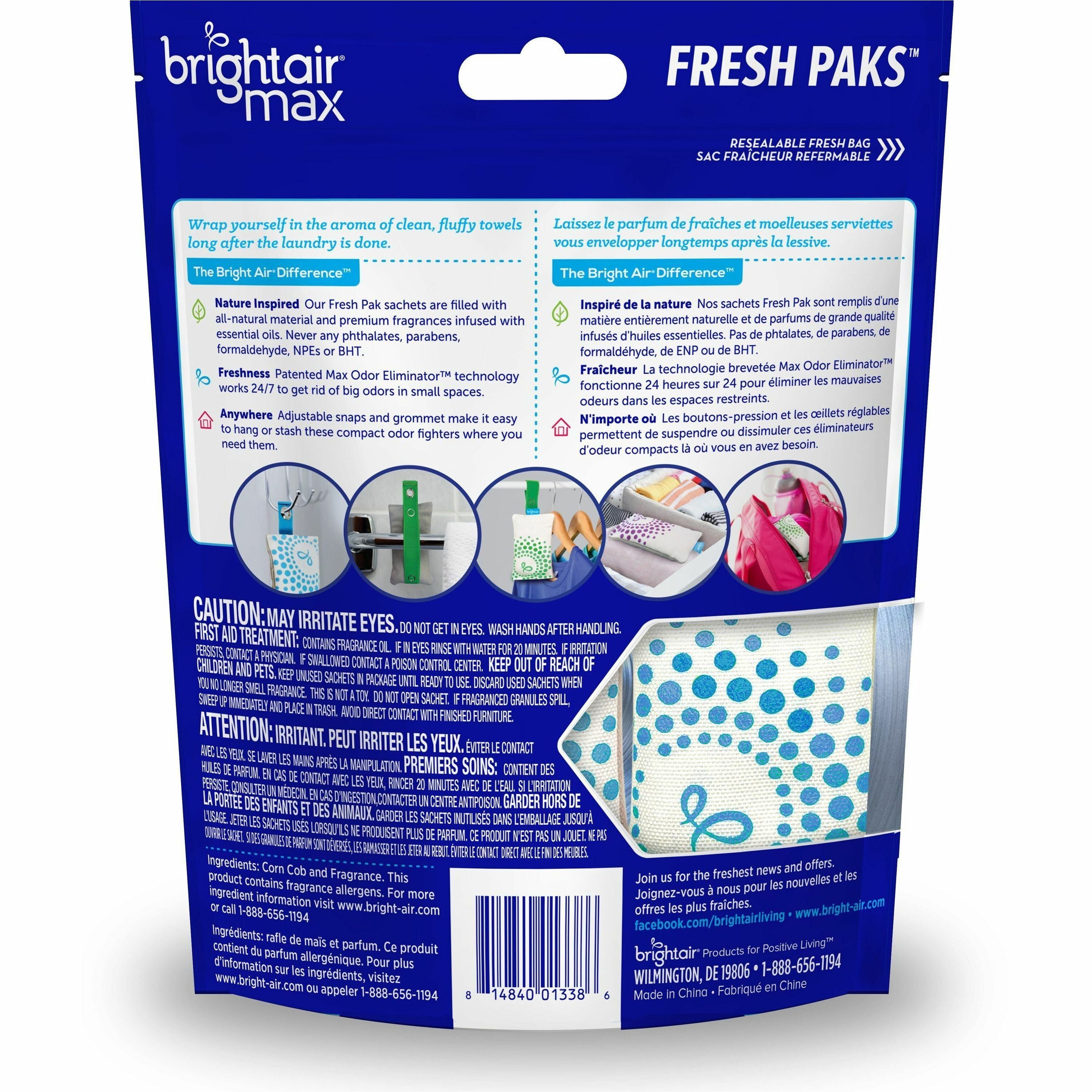 Bright Air Fresh Pak Sachets - Sachet - Fresh - 2 / Pack - Odor Neutralizer, Phthalate-free, Paraben-free, Formaldehyde-free, NPE-free, BHT Free - 2