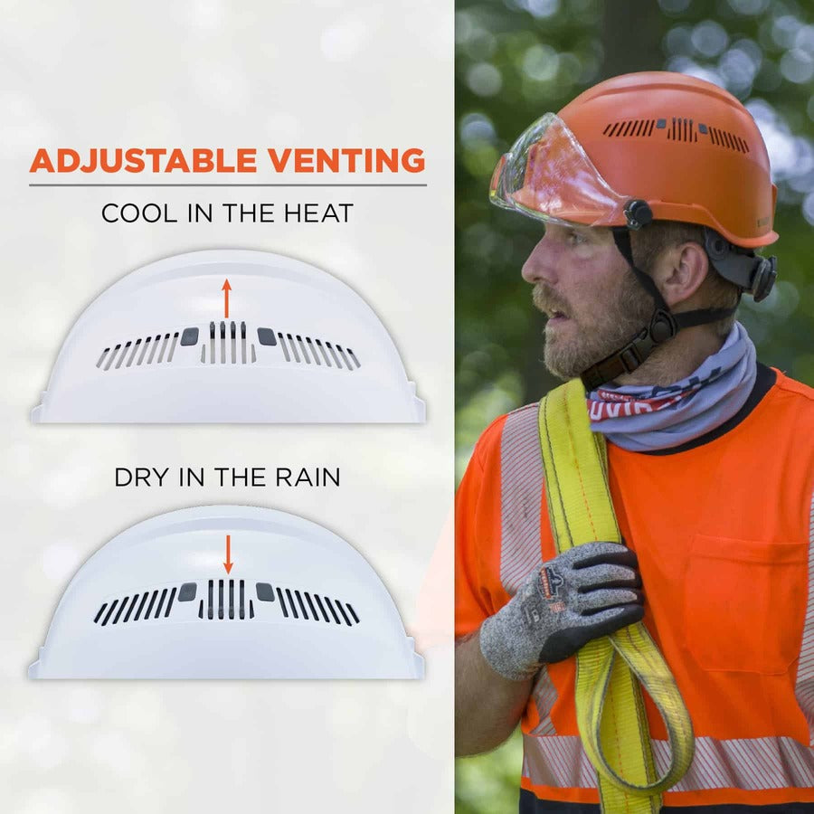 Skullerz 8975LED Class C Safety Helmet w/8981 Universal LED Headlamp, 6-Pt Ratchet Susp, White, Ships in 1-3 Business Days