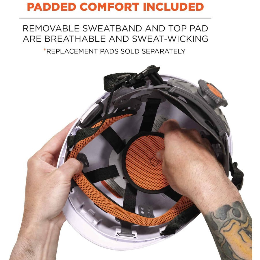 Skullerz 8975LED Class C Safety Helmet w/8981 Universal LED Headlamp, 6-Pt Ratchet Susp, White, Ships in 1-3 Business Days