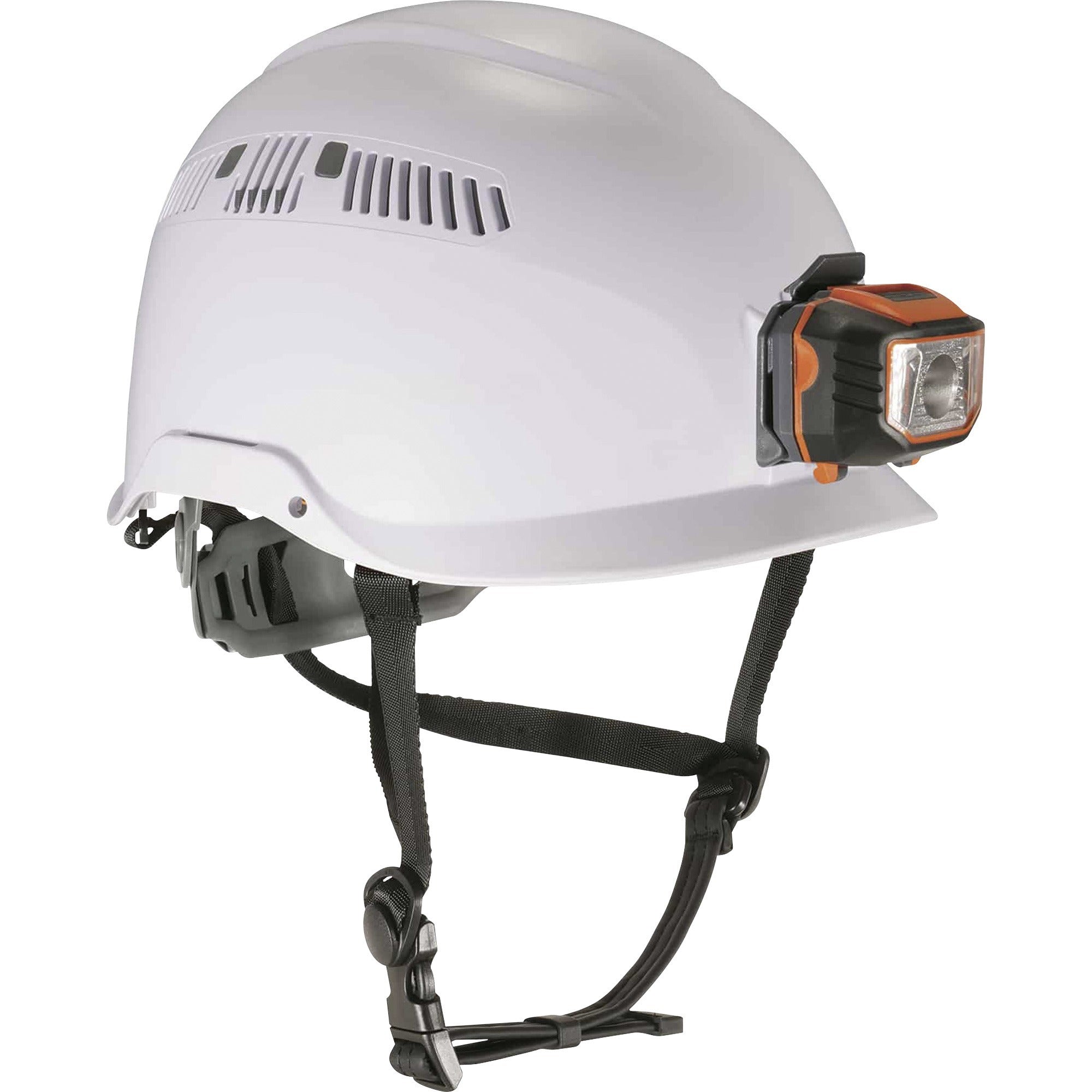 Skullerz 8975LED Class C Safety Helmet w/8981 Universal LED Headlamp, 6-Pt Ratchet Susp, White, Ships in 1-3 Business Days