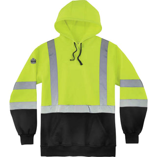 GloWear 8373 Hi-Vis Class 3 Hooded with Sweatshirt Black Bottom, Polar Fleece, Lime, Medium, Ships in 1-3 Business Days
