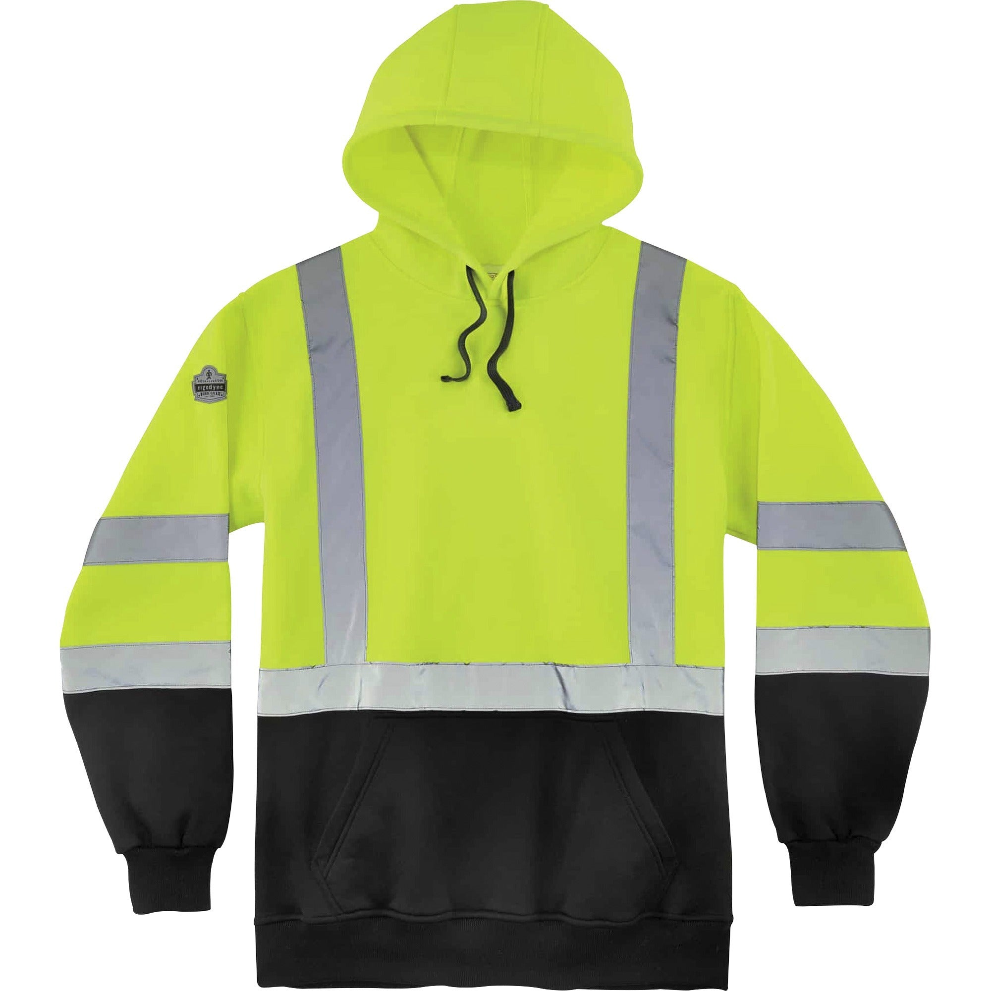 GloWear 8373 Hi-Vis Class 3 Hooded with Sweatshirt Black Bottom, Polar Fleece, Lime, Medium, Ships in 1-3 Business Days