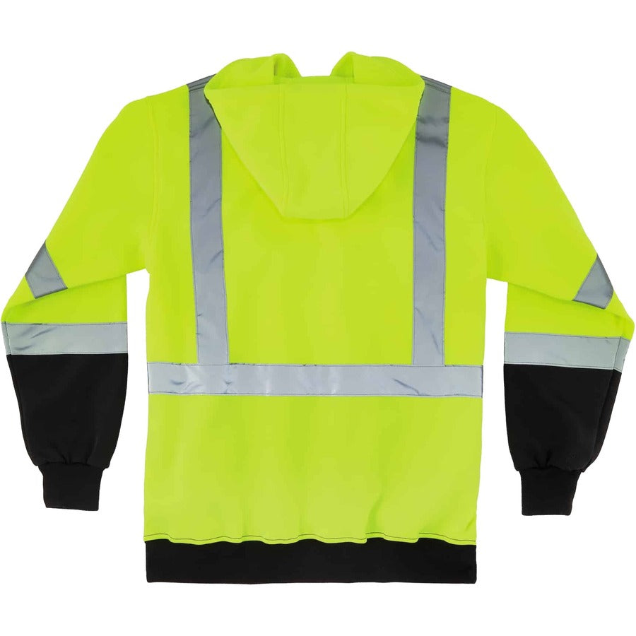 GloWear 8373 Hi-Vis Class 3 Hooded with Sweatshirt Black Bottom, Polar Fleece, Lime, Medium, Ships in 1-3 Business Days