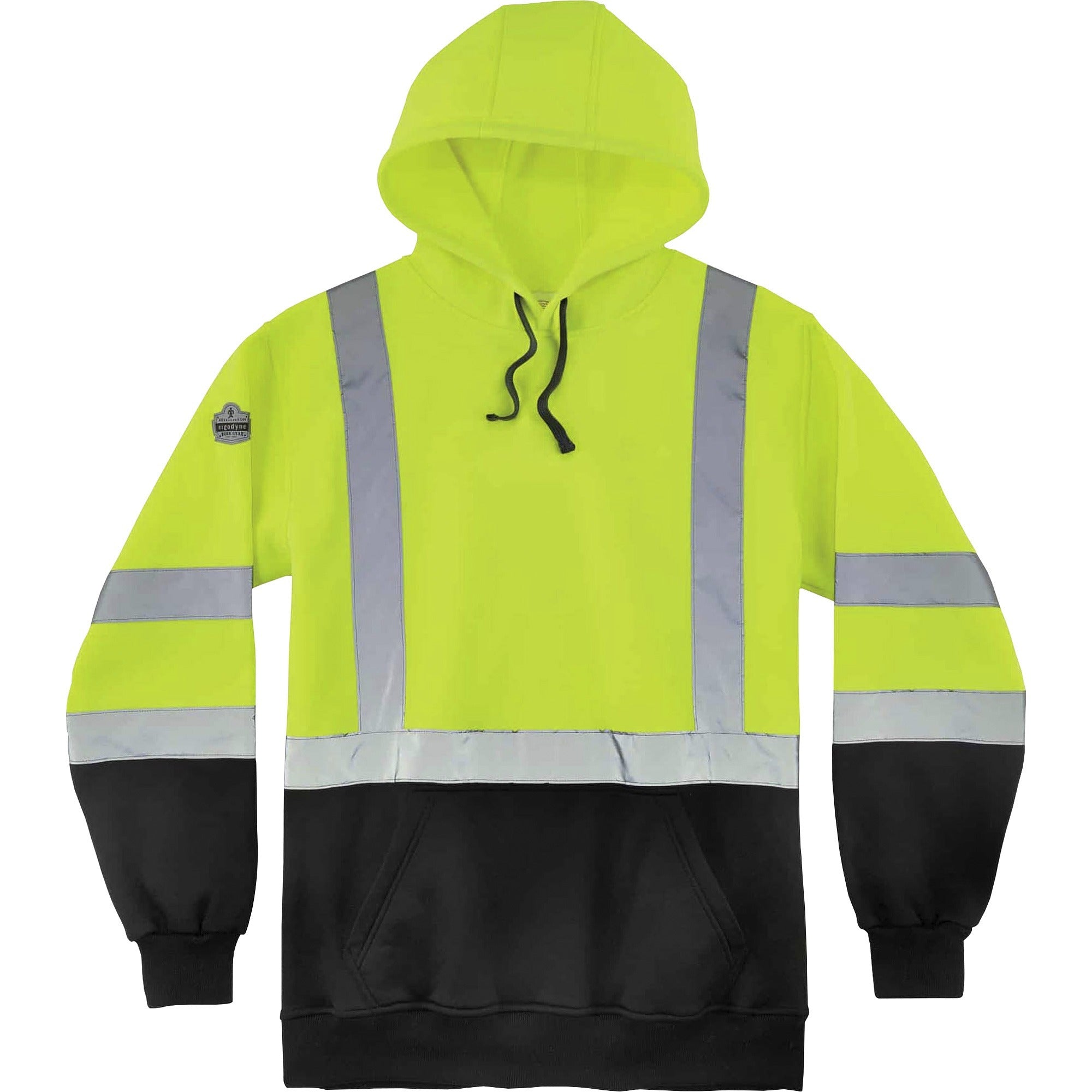 GloWear 8373 Hi-Vis Class 3 Hooded with Sweatshirt Black Bottom, Polar Fleece, Lime, Medium, Ships in 1-3 Business Days