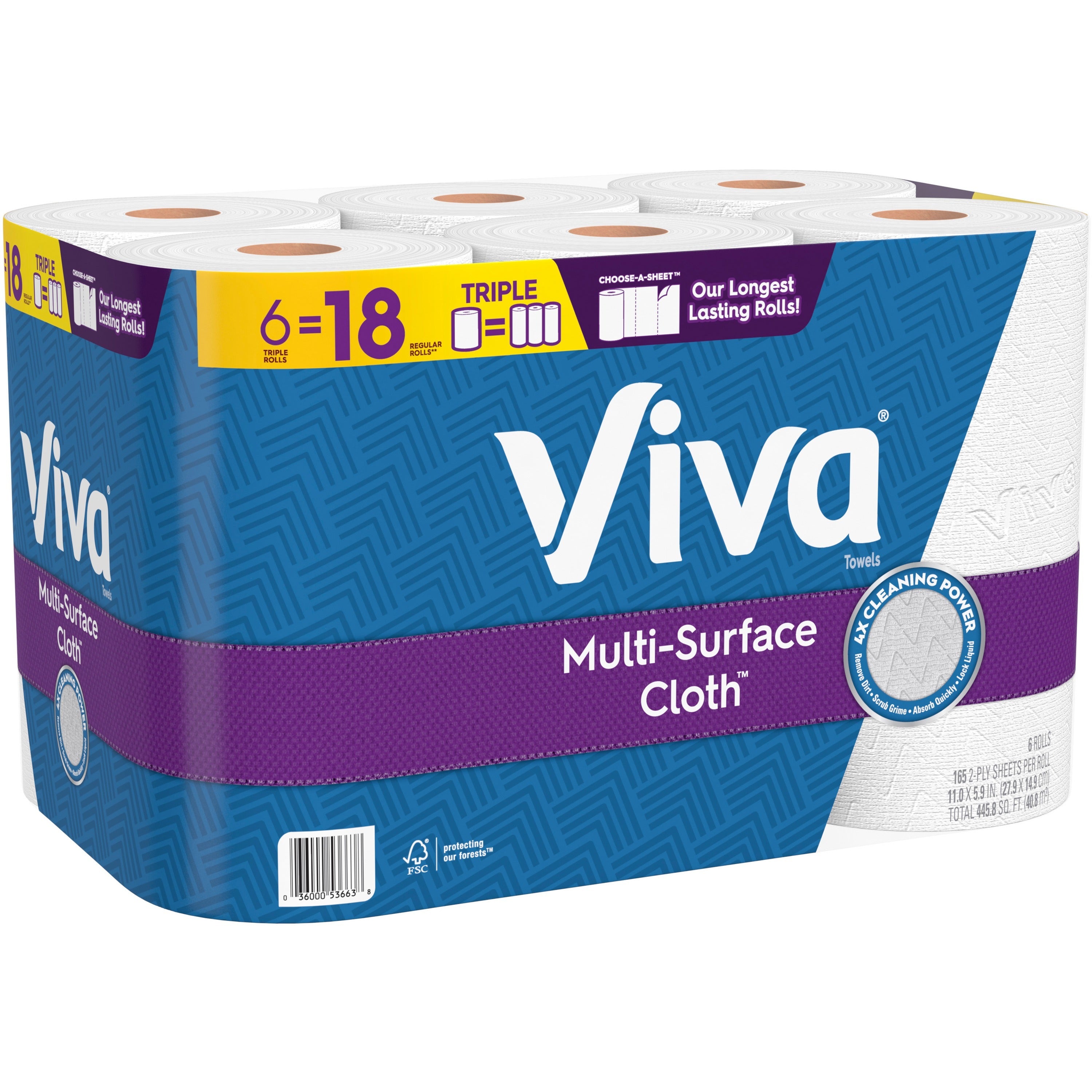 Multi-Surface Cloth Choose-A-Sheet Kitchen Roll Paper Towels, 2-Ply, 11 x 5.9, White, 165/Roll, 6 Rolls/Pack, 4 Packs/Carton