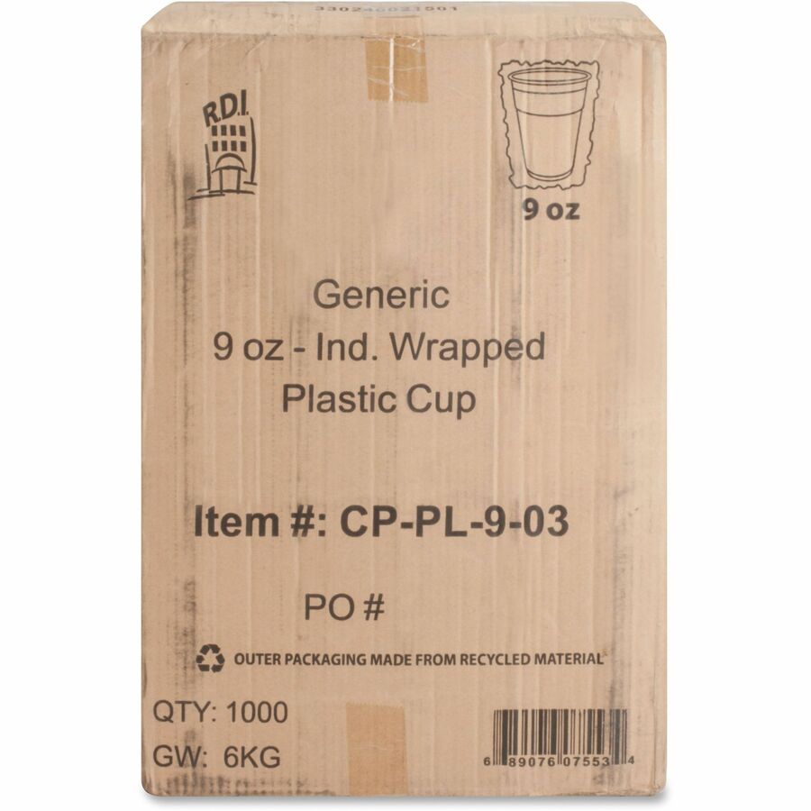 Coffee Pro 9oz Individually Wrapped Plastic Cups - 1000 / Carton - Red, Clear - Plastic, Polyethylene - Cold Drink - 2