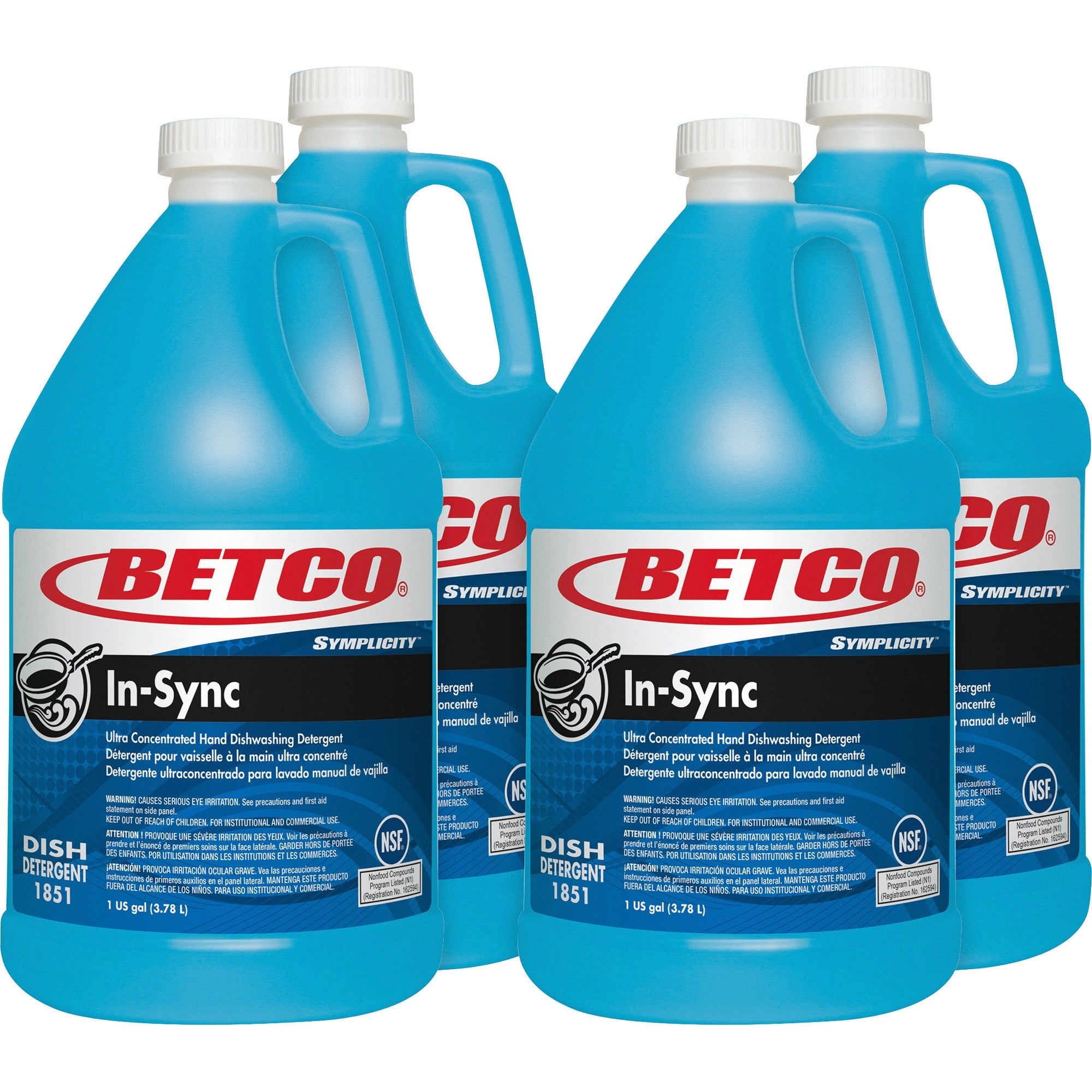 Betco Symplicity In-Sync Dishwashing Detergent - Concentrate - 128 fl oz (4 quart) - Fresh Ozonic Scent - 4 / Carton - Film-free, Rinse-free, Streak-free, Phosphate-free - Blue - 1