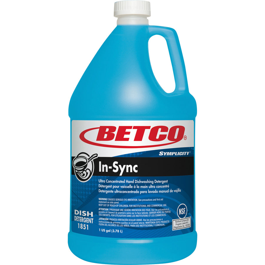 Betco Symplicity In-Sync Dishwashing Detergent - Concentrate - 128 fl oz (4 quart) - Fresh Ozonic Scent - 4 / Carton - Film-free, Rinse-free, Streak-free, Phosphate-free - Blue - 2