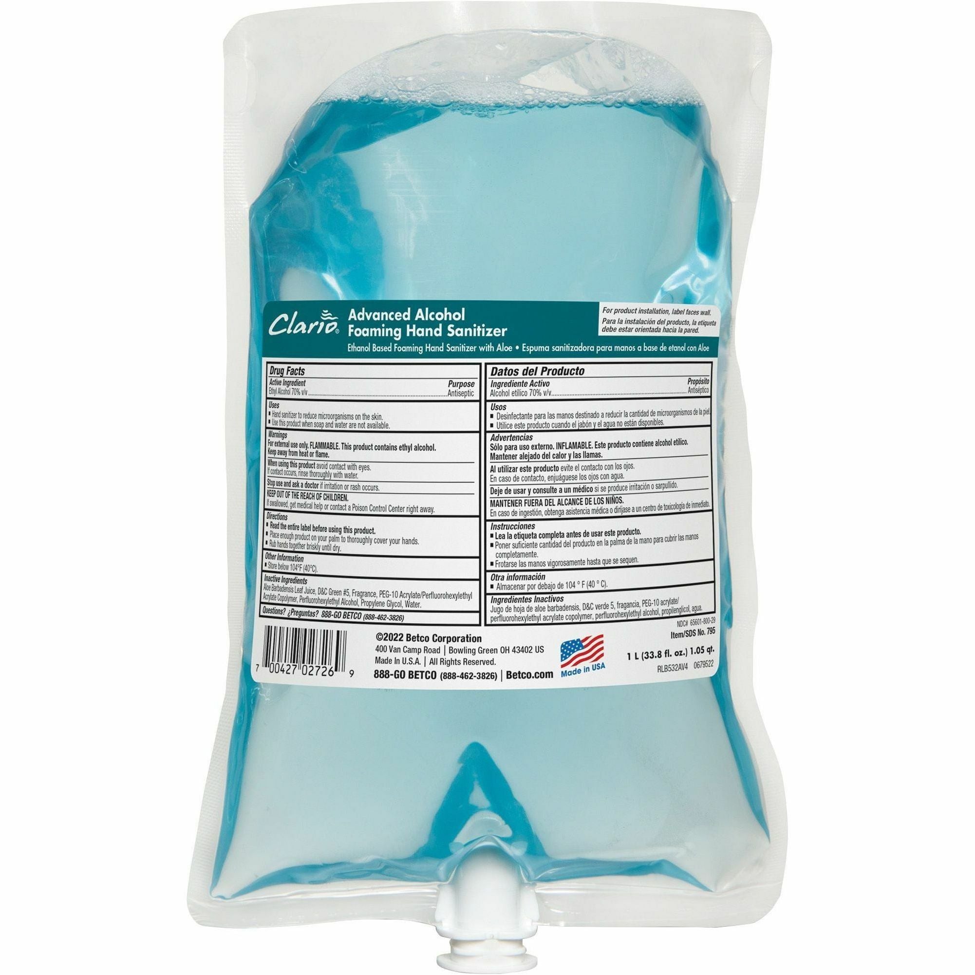 betco-advanced-hand-sanitizer-foam-refill-citrus-scent-338-fl-oz-1000-ml-kill-germs-hand-moisturizing-light-blue-residue-free-anti-irritant-non-drying-non-sticky-6-carton_bet7952900ct - 2