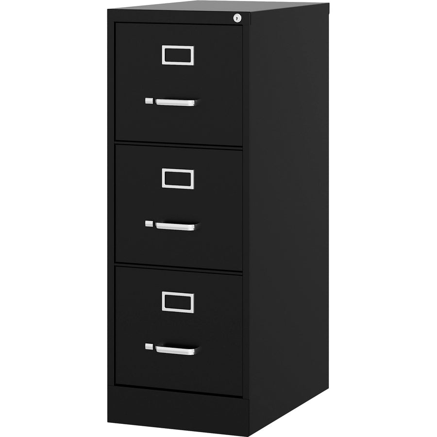Lorell Fortress Series 22" Commercial-Grade Vertical File Cabinet - 15" x 22" x 40.2" - 3 x Drawer(s) for File - Letter - Vertical - Ball-bearing Suspension, Removable Lock, Pull Handle, Wire Management - Black - Steel - Recycled