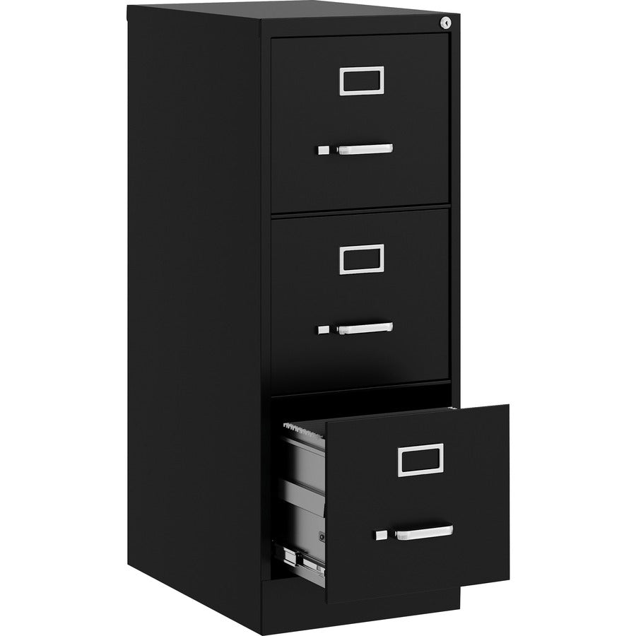 Lorell Fortress Series 22" Commercial-Grade Vertical File Cabinet - 15" x 22" x 40.2" - 3 x Drawer(s) for File - Letter - Vertical - Ball-bearing Suspension, Removable Lock, Pull Handle, Wire Management - Black - Steel - Recycled