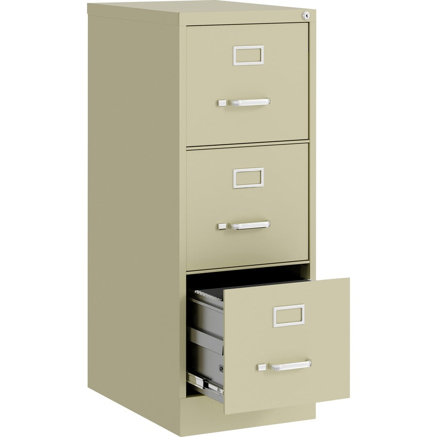 Lorell Fortress Series 22" Commercial-Grade Vertical File Cabinet - 15" x 22" x 40.2" - 3 x Drawer(s) for File - Letter - Vertical - Ball-bearing Suspension, Removable Lock, Pull Handle, Wire Management - Putty - Steel - Recycled