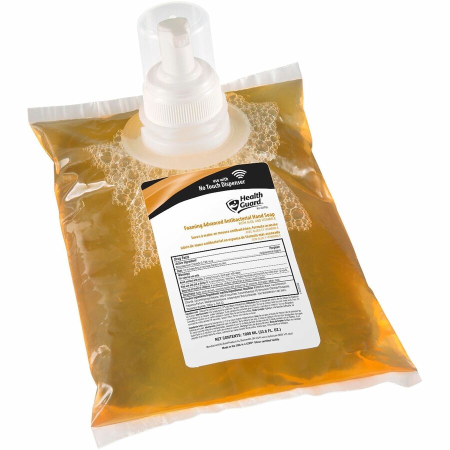 Health Guard Foam Antibacterial Soap - Citrus Spice ScentFor - 33.8 fl oz (1000 mL) - Kill Germs, Soil Remover - Multipurpose - Antibacterial - Amber - Triclosan-free - 4 / Carton - 3