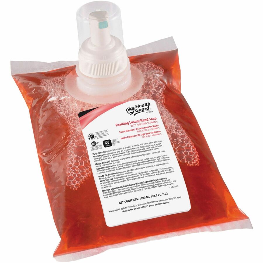 Health Guard Foaming Luxury Hand Soap - Tropical ScentFor - 33.8 fl oz (1000 mL) - Soil Remover - Multipurpose - Moisturizing - Antibacterial - Rose - 6 / Carton - 2