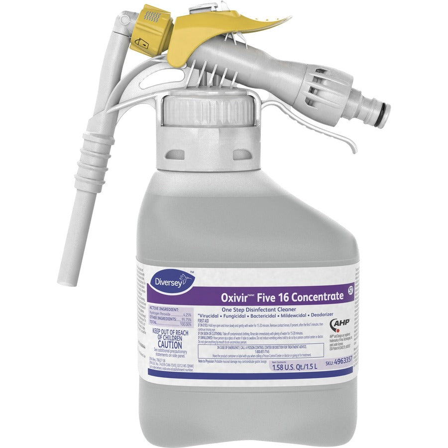 Diversey Oxivir Five 16 Concentrate Cleaner - Ready-To-Use/Concentrate - 50.7 fl oz (1.6 quart) - Characteristic Scent - 2 / Box - Fast Acting, VOC-free, NPE-free, Virucidal, Bactericide, Fungicide, Fragrance-free - Clear