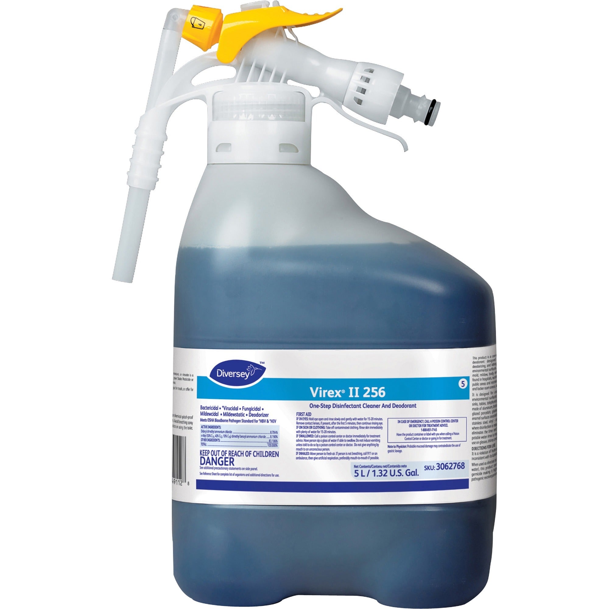 Diversey Virex II 1-Step Disinfectant Cleaner - Ready-To-Use/Concentrate - 16.9 fl oz (0.5 quart) - Minty Scent - 1 / Pack - Deodorant, Soft, Bactericide, Fungicide, Virucidal - Blue