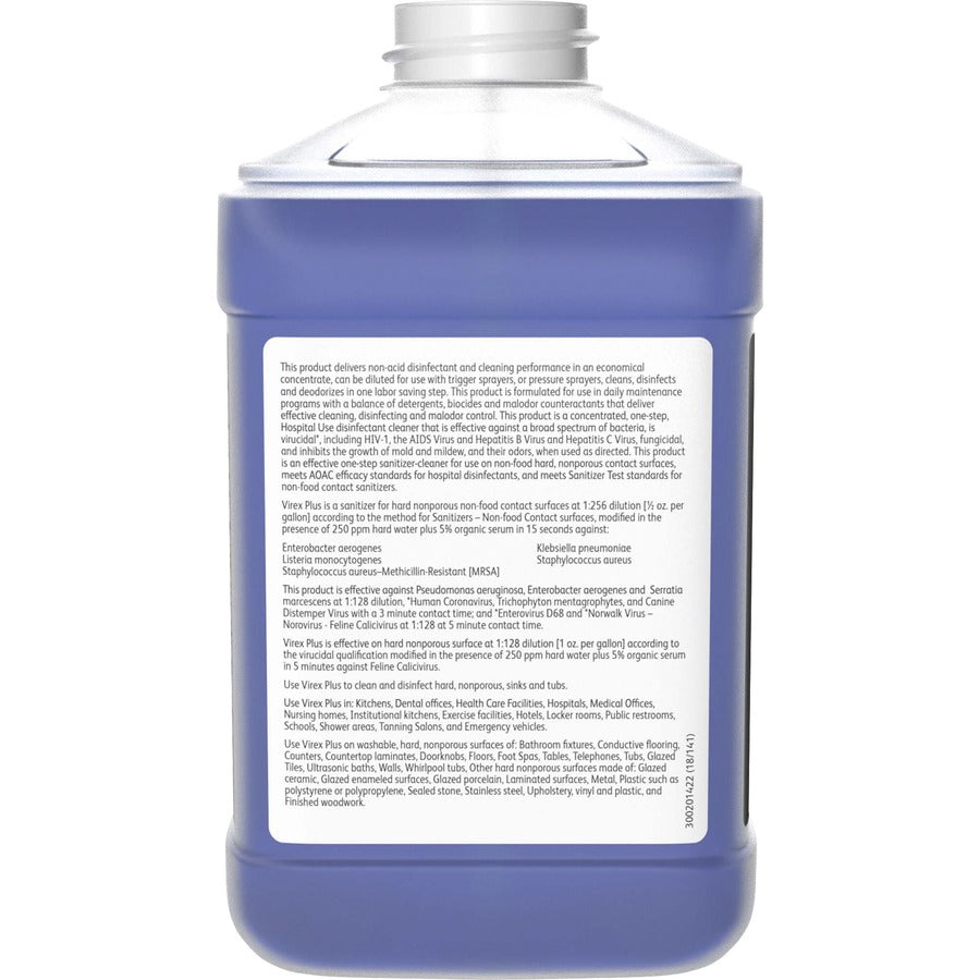 Diversey Virex Plus Disinfectant Cleaner - Concentrate - 84.5 fl oz (2.6 quart) - Surfactant Scent - 2 / Carton - Bactericide, Virucidal, Fungicide, Deodorize - Blue