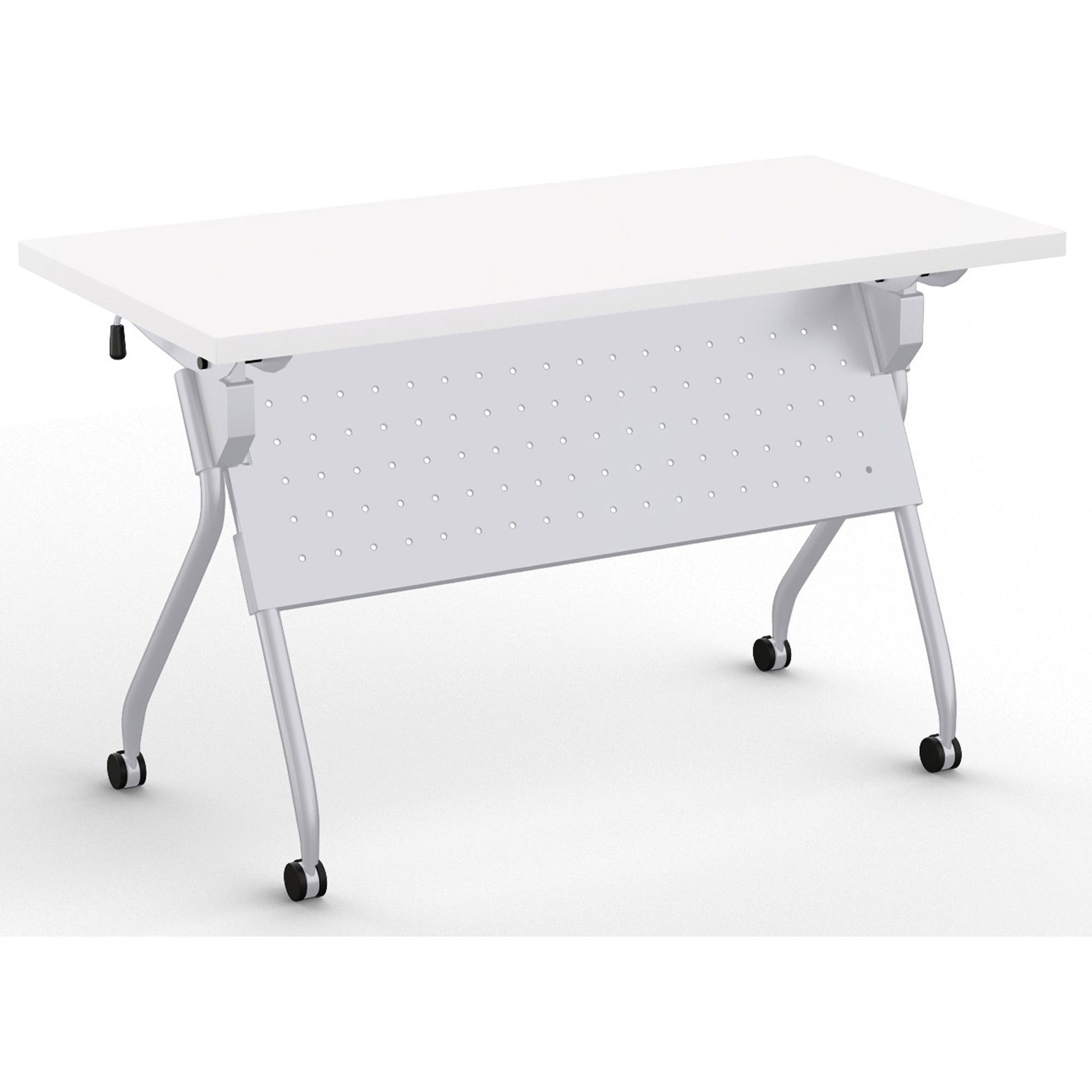 Special-T Transform-2 Flip & Nest Table - For - Table TopWhite Rectangle Top - Silver Cross Beam Base - 112 lb Capacity x 48" Table Top Width x 24" Table Top Depth x 1.25" Table Top Thickness - 30" Height - Assembly Required - Steel - High Pressure L