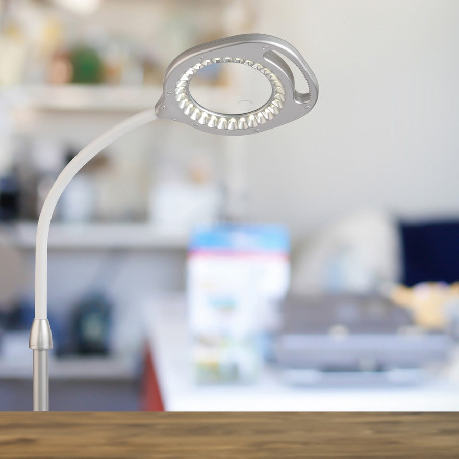 OttLite LED Magnifier Floor & Table Light - 54.8" Height - LED Bulb - Glare-free Light, Flexible Neck, Handle, Adjustable Height - 240 lm Lumens - Floor-mountable, Table Top - for Table