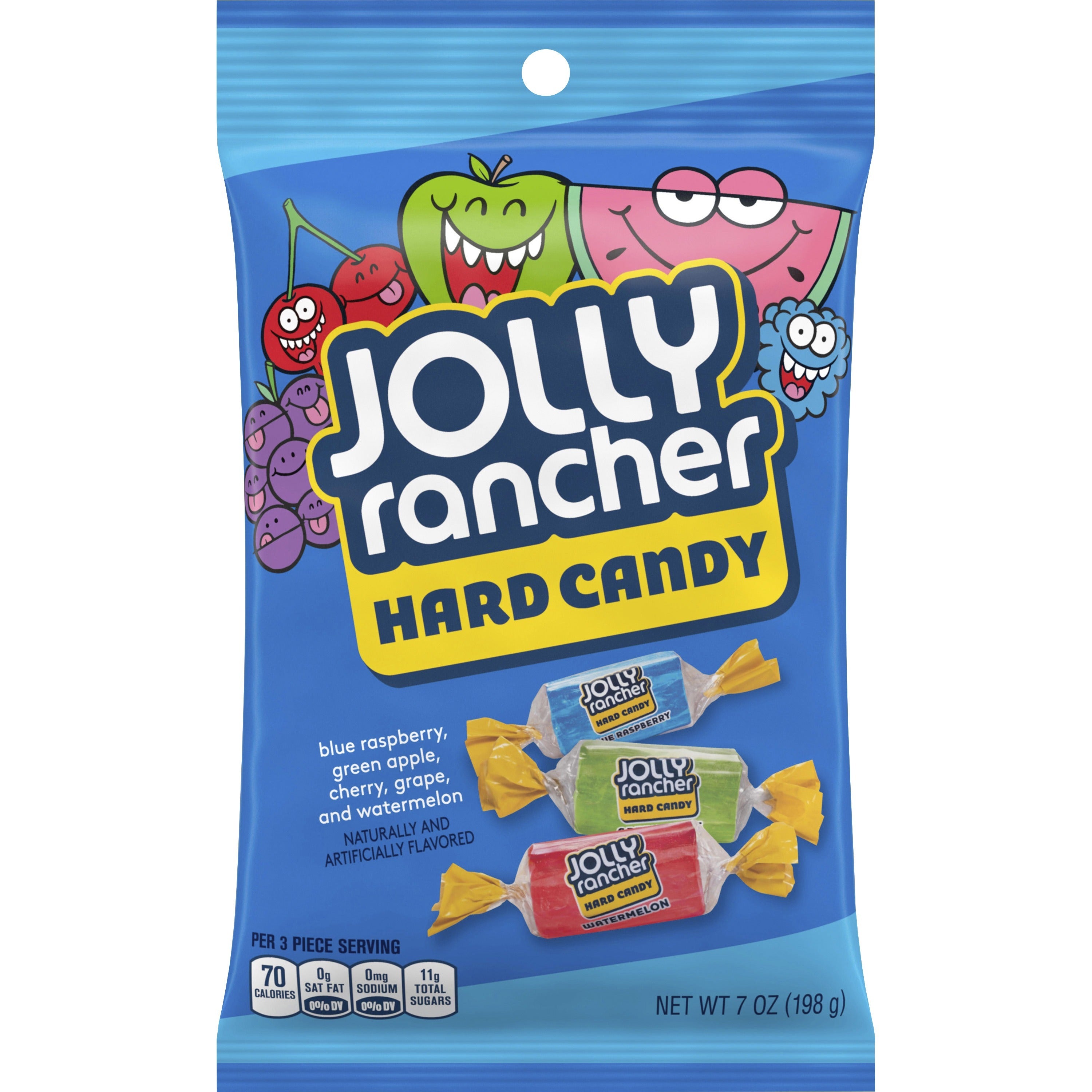 jolly-rancher-hard-candy-green-apple-blue-raspberry-cherry-watermelon-grape-individually-wrapped-trans-fat-free-7-oz-12-carton_hrs70230 - 1