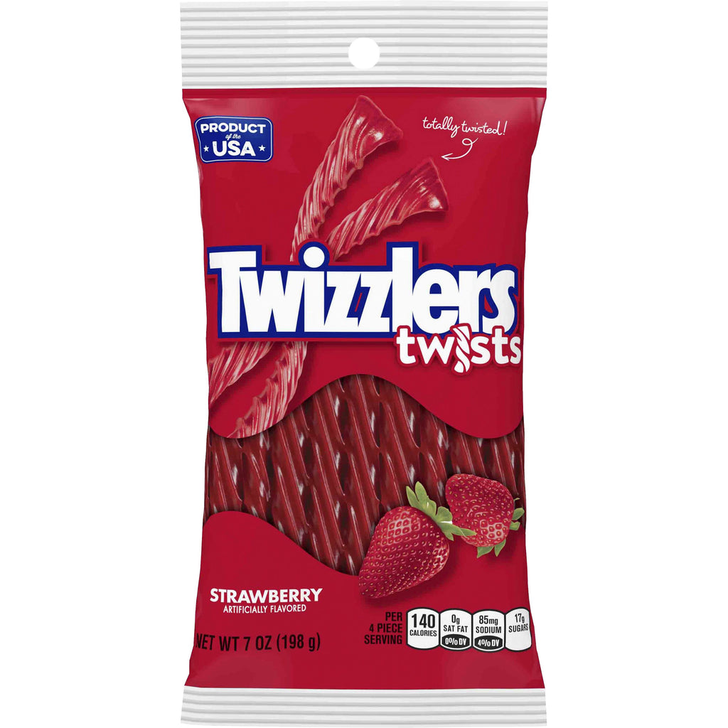 Twizzlers Twists Strawberry Flavored Candy - Strawberry - Low Fat, Trans Fat Free - 7 oz - 12 / Carton
