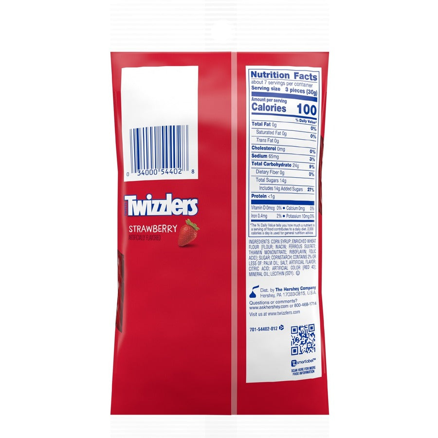Twizzlers Twists Strawberry Flavored Candy - Strawberry - Low Fat, Trans Fat Free - 7 oz - 12 / Carton