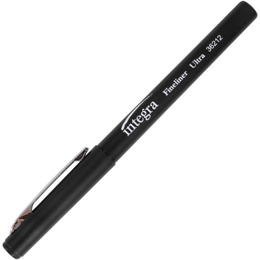 Integra Fineliner Ultra Fine Permanent Markers - Ultra Fine Marker Point - Black - 12 / Pack