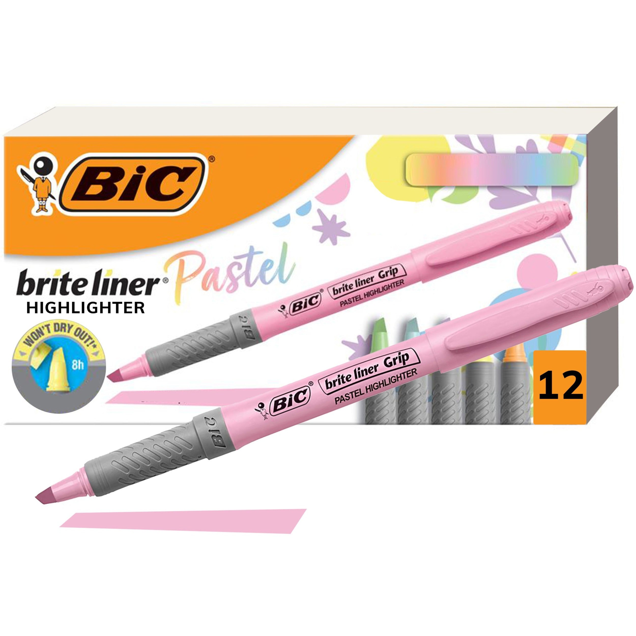 bic-brite-liner-grip-highlighters-assorted-12-pack-16-mm-marker-point-size-chisel-marker-point-style-assorted-pastel-yellow-pastel-pink-pastel-blue-pastel-green-pastel-purple-pastel-orange-12-pack_bicgbld11ast - 1