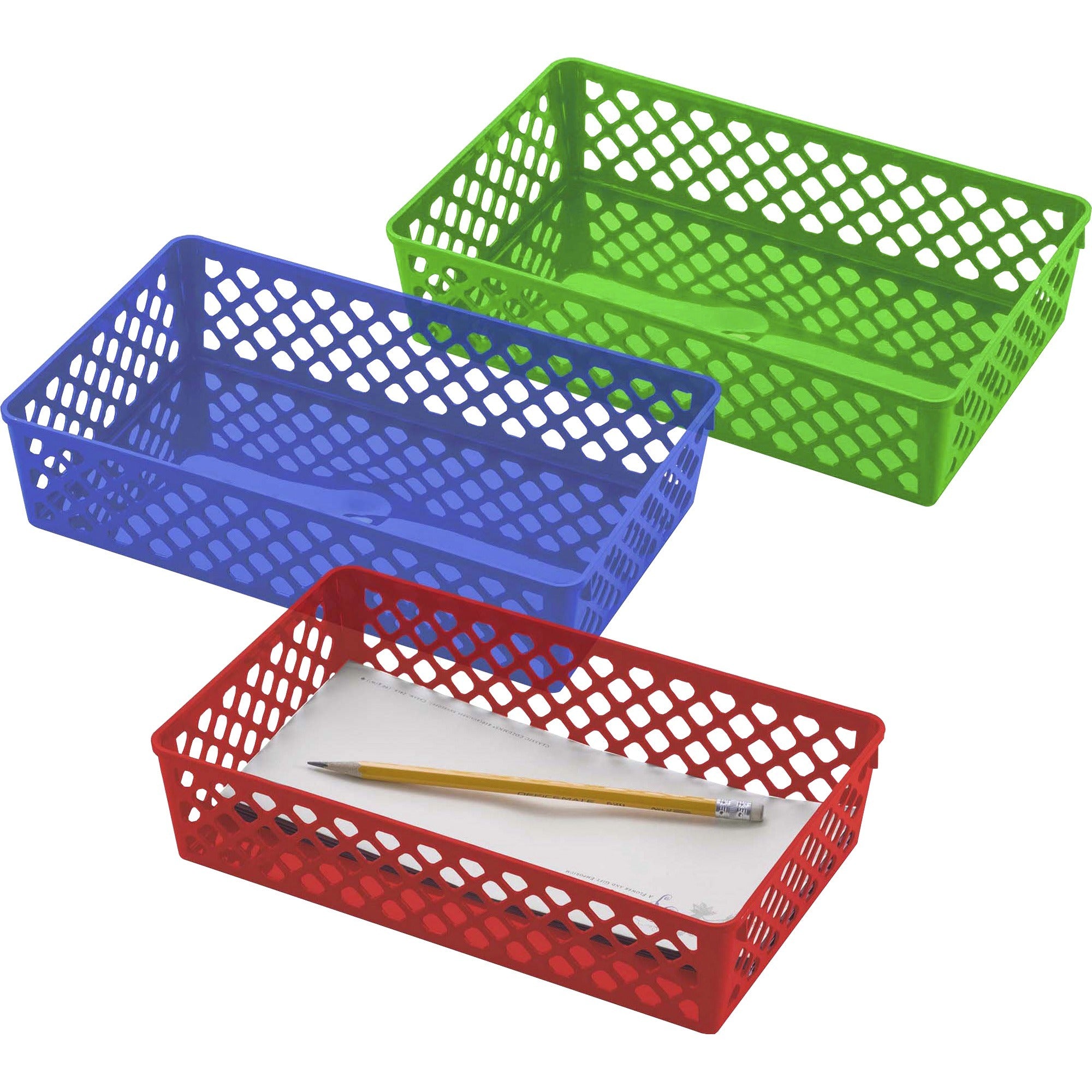 officemate-achieva-large-supply-basket-assorted-colors-3-pk-24-height-x-106-width-x-61-depth-compact-stackable-storage-space-sturdy-heavy-duty-blue-green-red-plastic-3-pack_oic26208 - 1