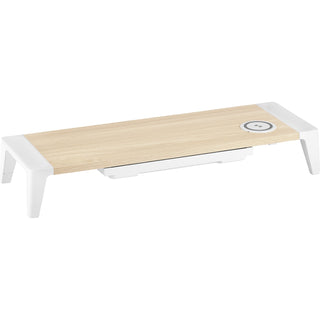 Wooden Monitor Stand with Wireless Charging Pad, 9.8" x 26.77" x 4.13", White