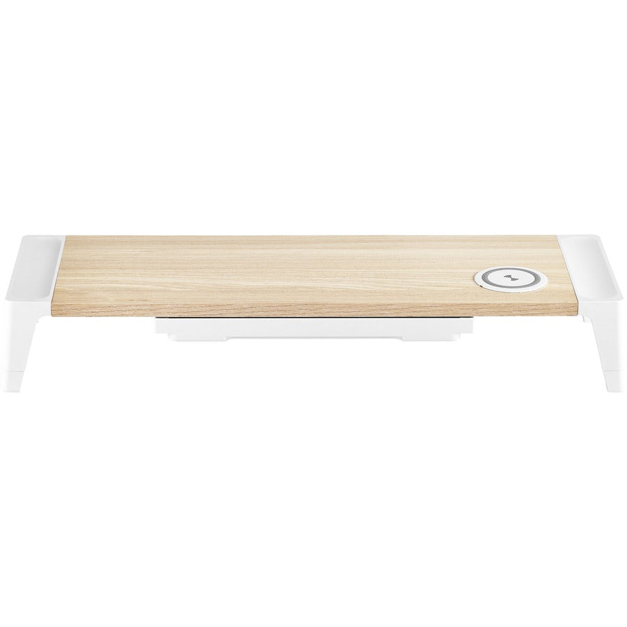 Wooden Monitor Stand with Wireless Charging Pad, 9.8" x 26.77" x 4.13", White