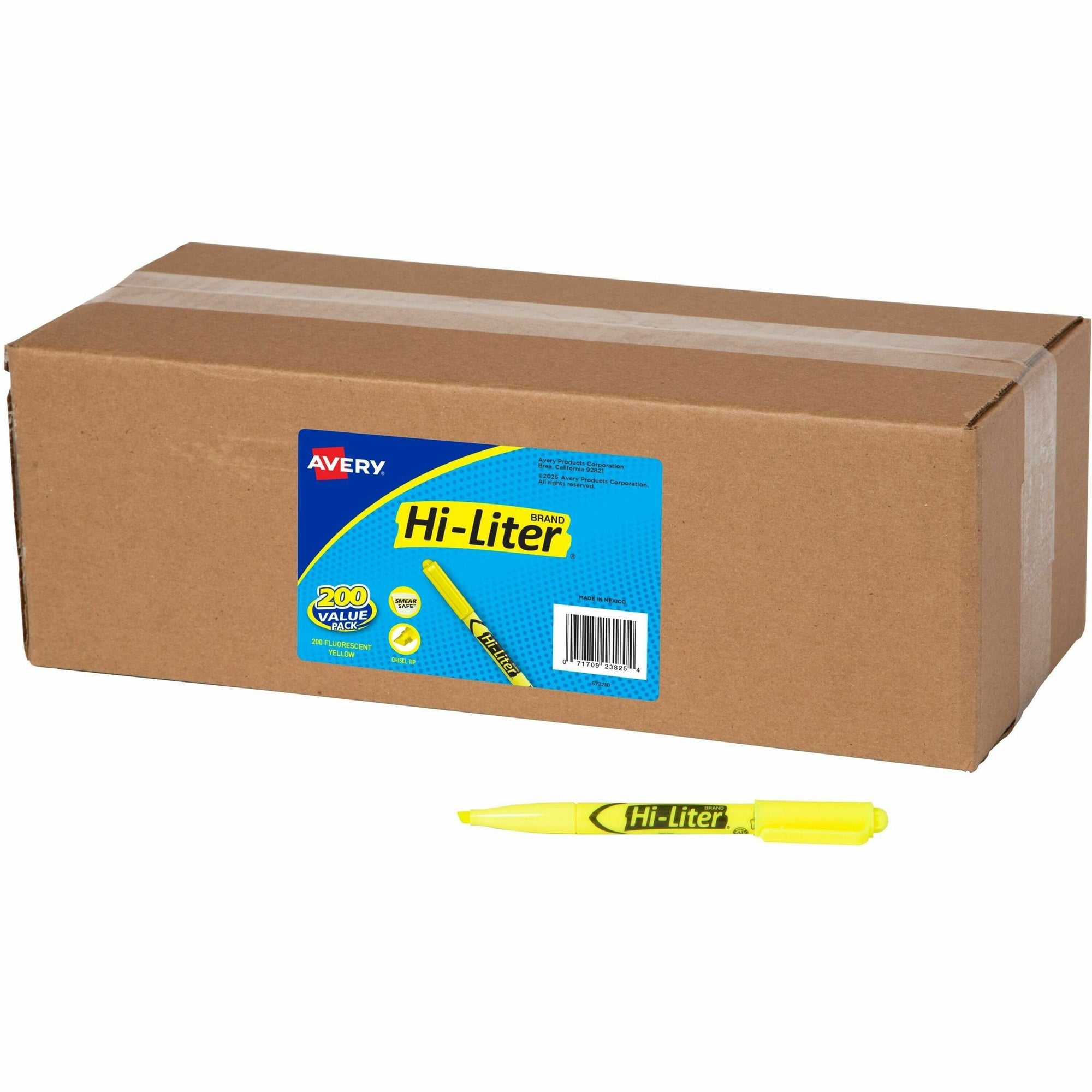 HI-LITER Pen Style Highlighters - Chisel Marker Point Style - Fluorescent Yellow - 200 / Carton