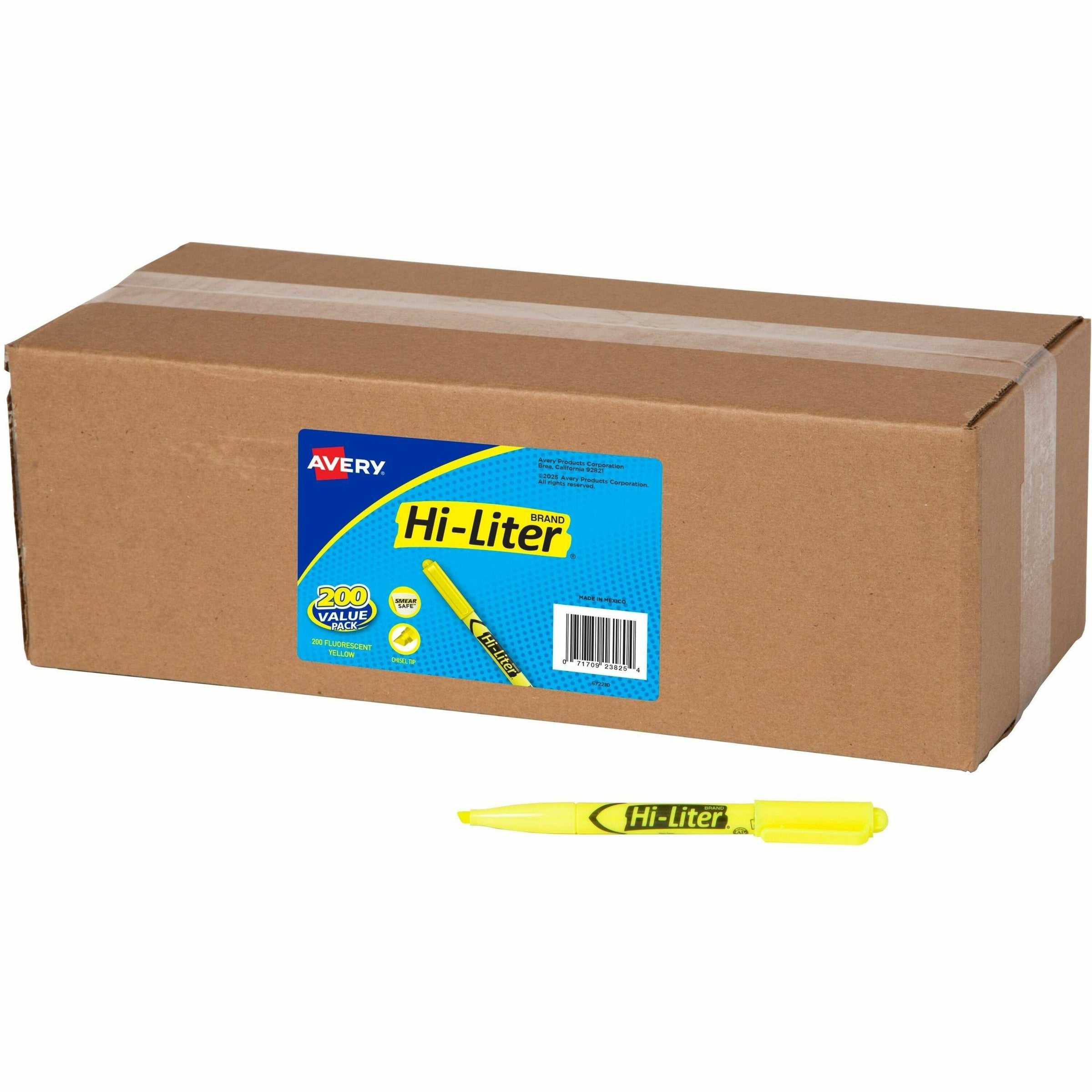 HI-LITER Pen Style Highlighters - Chisel Marker Point Style - Fluorescent Yellow - 200 / Carton