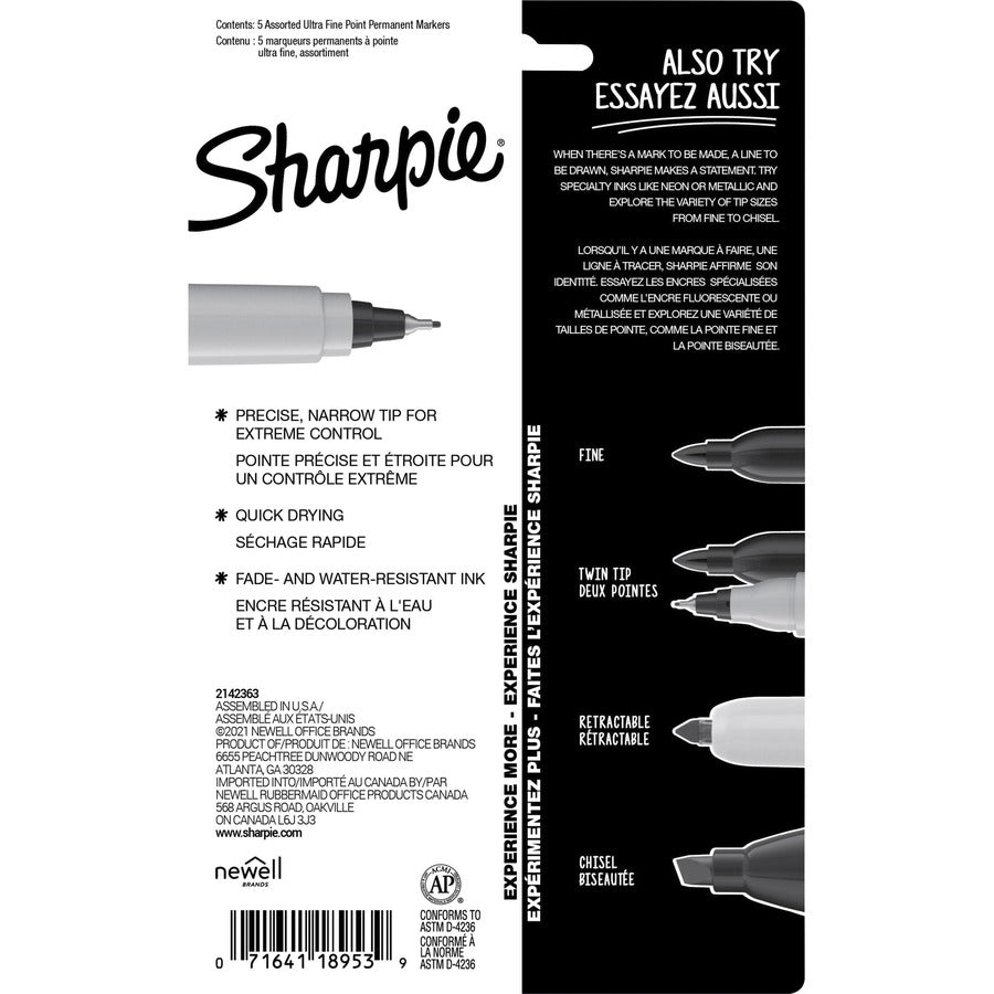 Sharpie Mystic Gems Permanent Markers - Ultra Fine Marker Point - Multi - 5 / Pack