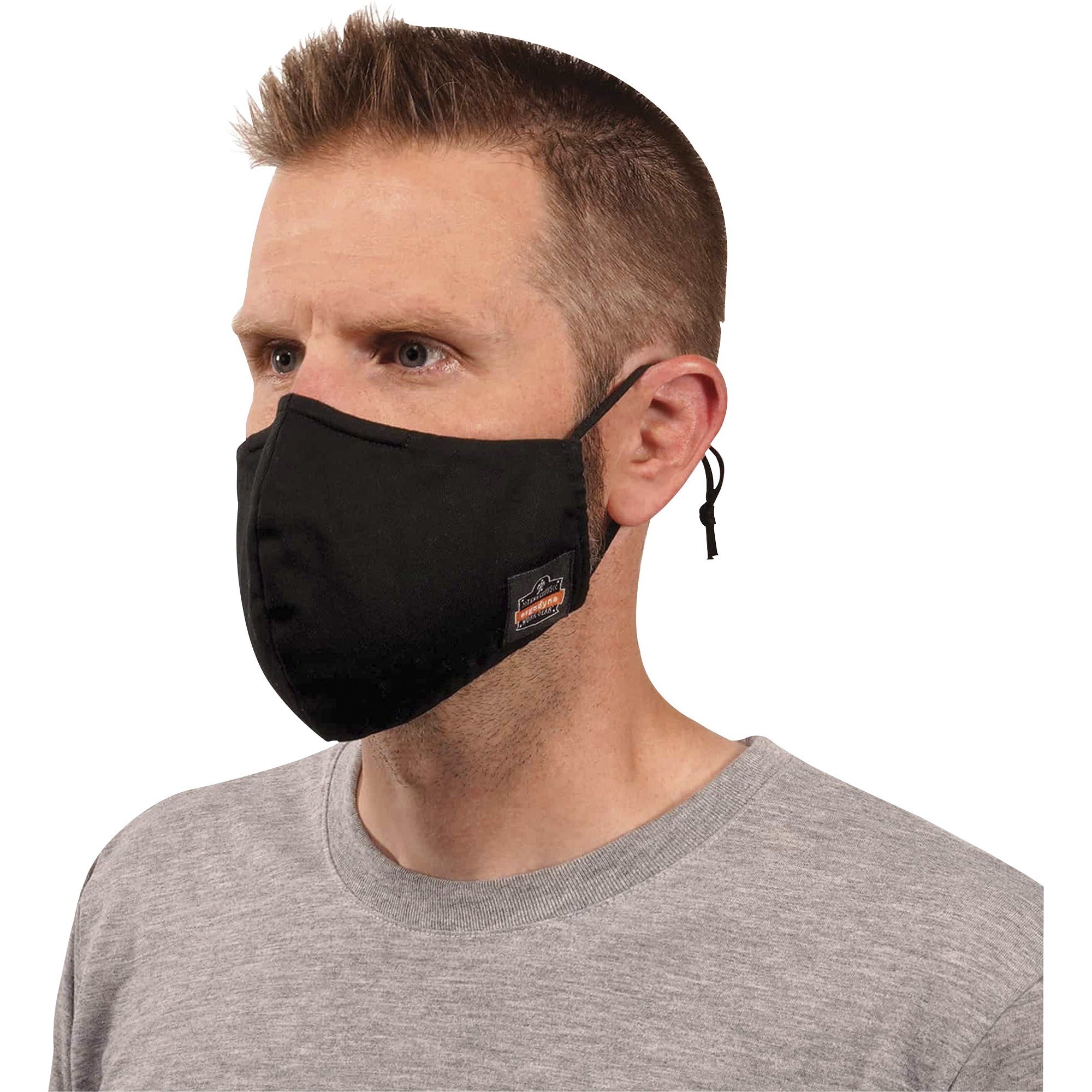 Skullerz 8800 Contoured Face Cover Mask 3-Pack - 2-Xtra Large/3-Xtra Large Size - Cotton Twill, Polyester - Black - Breathable, Adjustable Nose Clip, Adjustable Ear Loop, Anti-odor, Antimicrobial, Machine Washable, Quick Drying - 120 / Pack