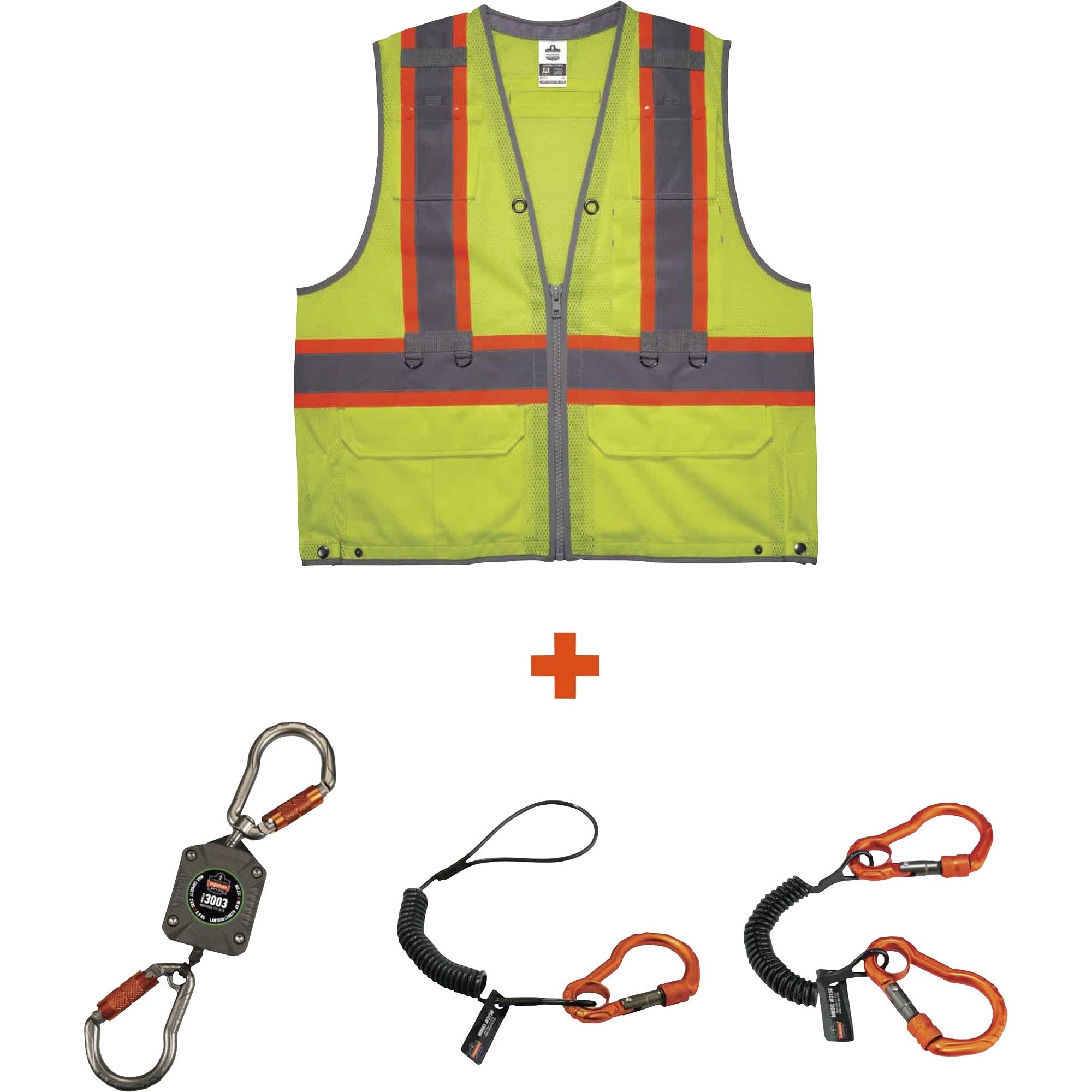GloWear 8231TVK Class 2 Hi-Vis Tool Tethering Safety Vest Kit, Polyester, Small/Medium, Lime, Ships in 1-3 Business Days