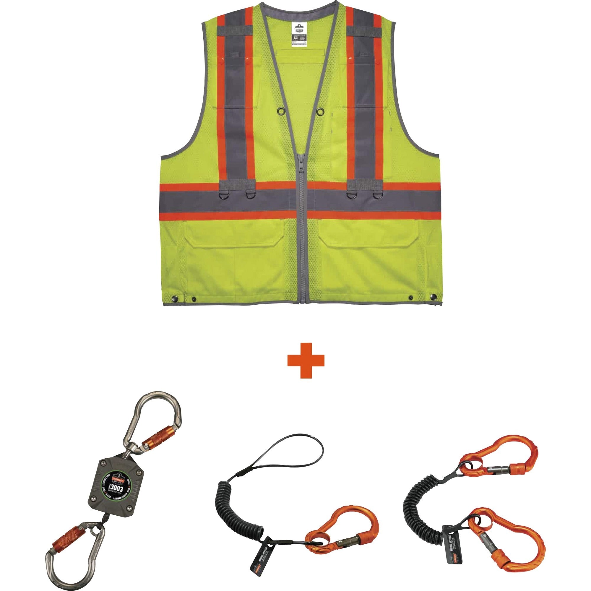 GloWear 8231TVK Class 2 Hi-Vis Tool Tethering Safety Vest Kit, Polyester, Large/X-Large, Lime, Ships in 1-3 Business Days
