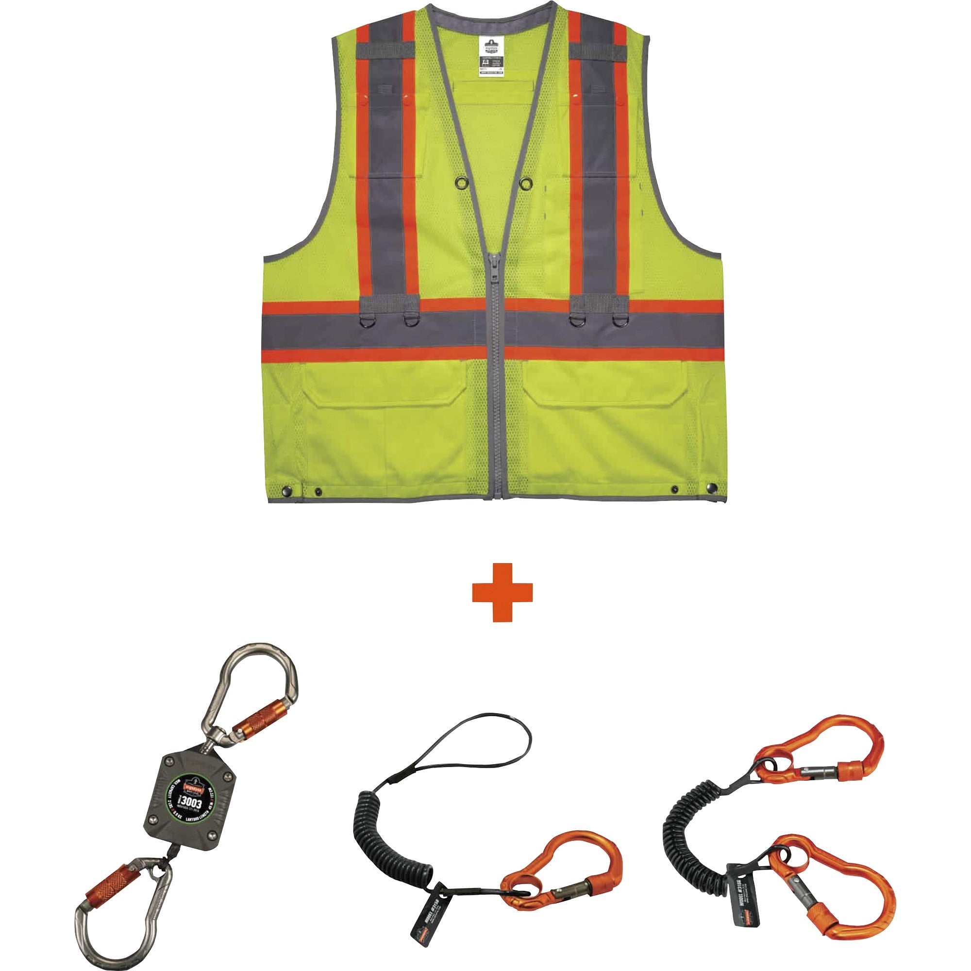 GloWear 8231TVK Class 2 Hi-Vis Tool Tethering Safety Vest Kit, Polyester, 2X-Large/3X-Large, Lime, Ships in 1-3 Business Days