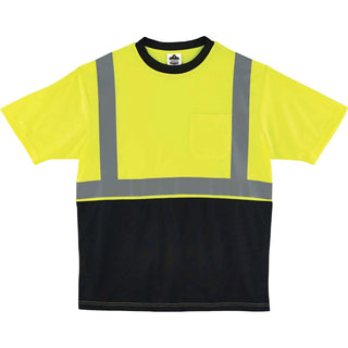 GloWear 8289BK Class 2 Hi-Vis T-Shirt with Black Bottom, 5X-Large, Lime, Ships in 1-3 Business Days