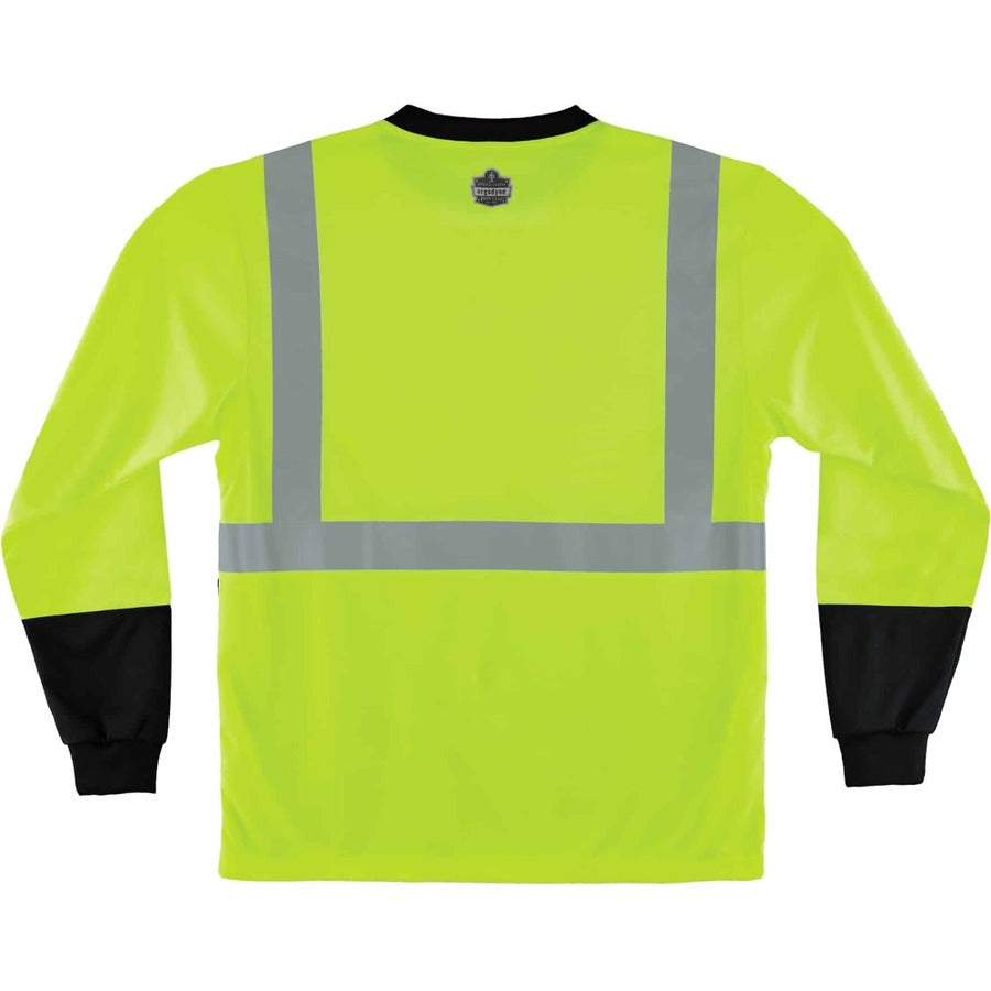 GloWear 8291BK Type R Class 2 Black Front Long Sleeve T-Shirt, Polyester, Medium, Lime, Ships in 1-3 Business Days