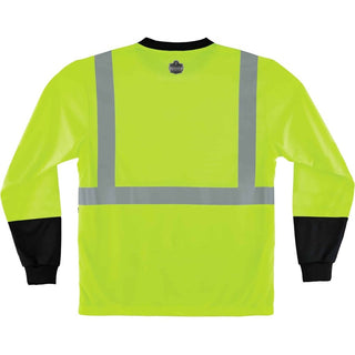 GloWear 8291BK Type R Class 2 Black Front Long Sleeve T-Shirt, Polyester, Medium, Lime, Ships in 1-3 Business Days