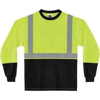 GloWear 8291BK Type R Class 2 Black Front Long Sleeve T-Shirt, Polyester, X-Large, Lime, Ships in 1-3 Business Days