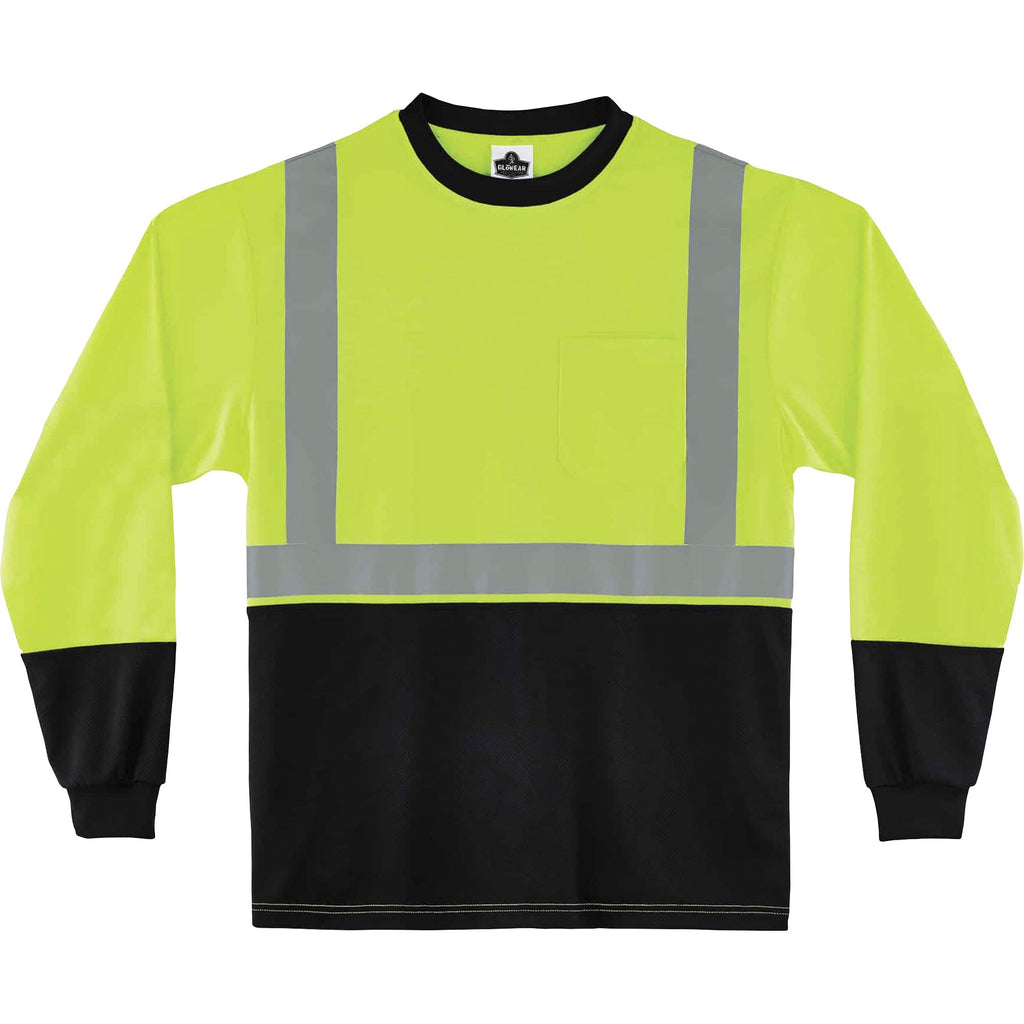 GloWear 8291BK Type R Class 2 Black Front Long Sleeve T-Shirt, Polyester, 3X-Large, Lime, Ships in 1-3 Business Days