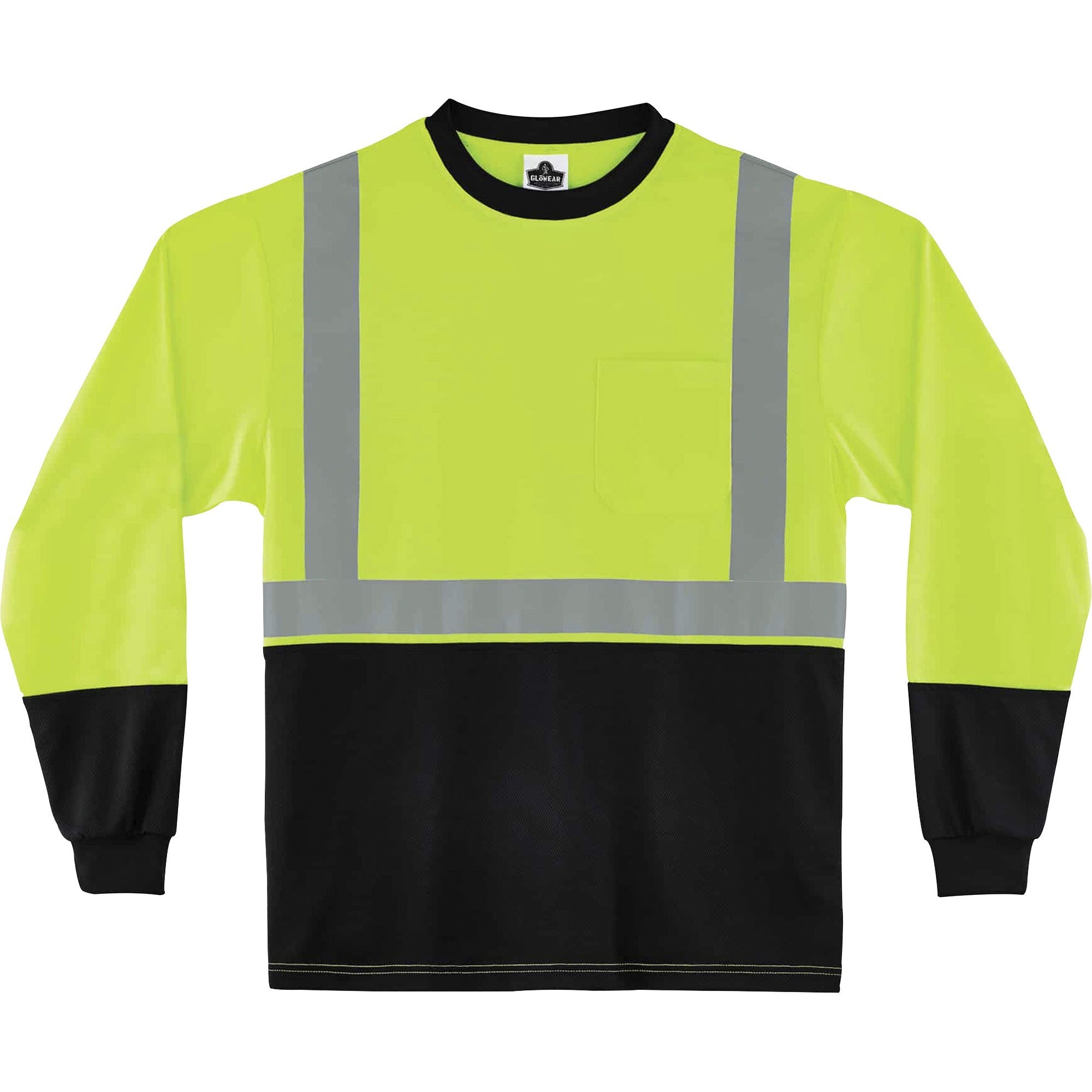 GloWear 8291BK Type R Class 2 Black Front Long Sleeve T-Shirt, Polyester, 4X-Large, Lime, Ships in 1-3 Business Days