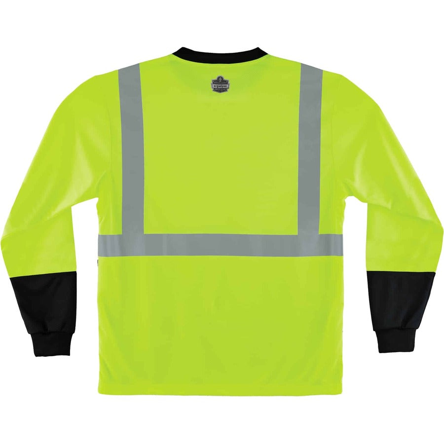 GloWear 8291BK Type R Class 2 Black Front Long Sleeve T-Shirt, Polyester, 5X-Large, Lime, Ships in 1-3 Business Days