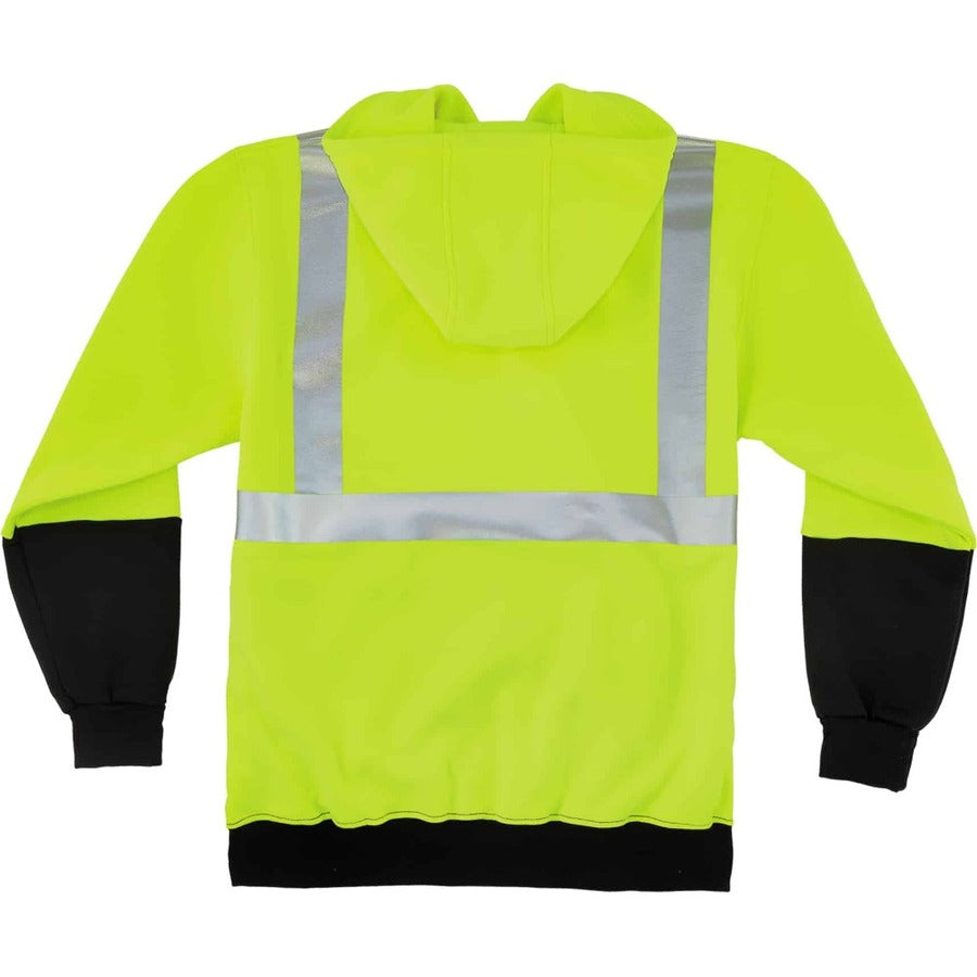 GloWear 8293 Hi-Vis Class 2 Hooded Sweatshirt Black Bottom, Polar Fleece, Small, Lime, Ships in 1-3 Business Days