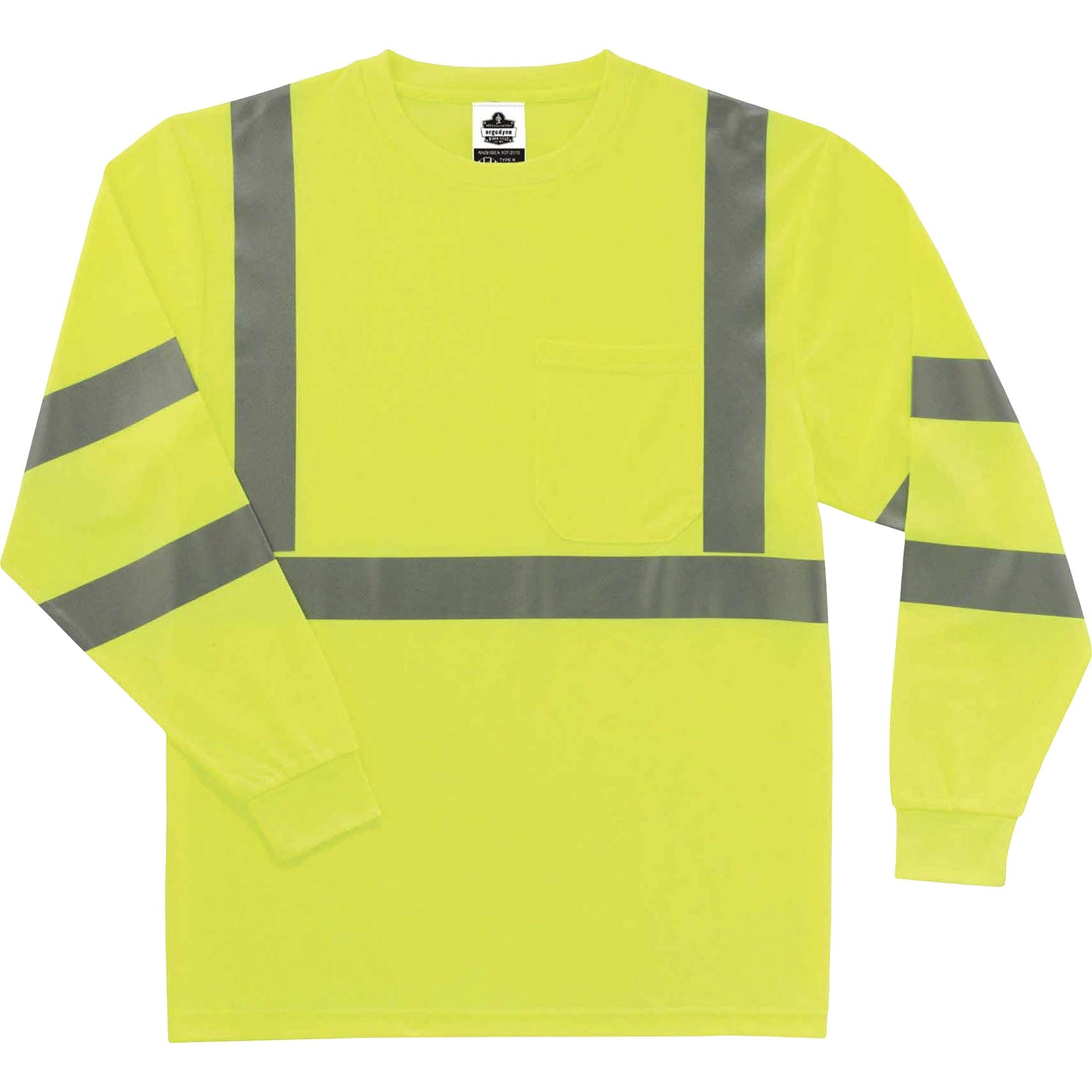 GloWear 8391 Class 3 Hi-Vis Long Sleeve Shirt, Polyester, Lime, 4X-Large, Ships in 1-3 Business Days