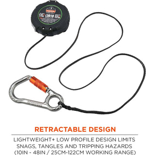 Squids 3010 Retractable Lanyard w/Locking Carabiner+Belt Clip, 5 lb Max Work Capacity, 48", Black, Ships in 1-3 Business Days