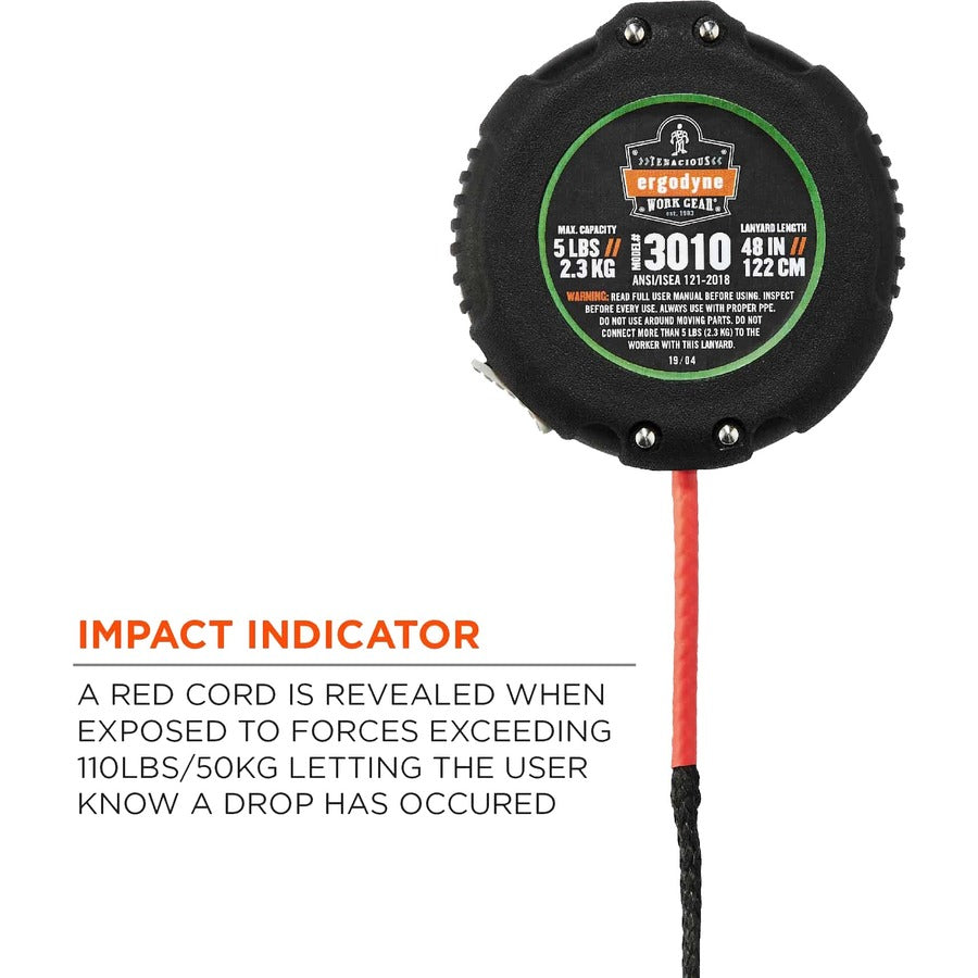 Squids 3010 Retractable Lanyard w/Locking Carabiner+Belt Clip, 5 lb Max Work Capacity, 48", Black, Ships in 1-3 Business Days